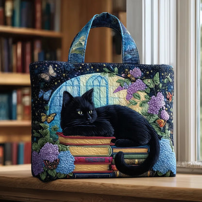 Handgefertigte Tasche | Schwarze Katze in Büchern