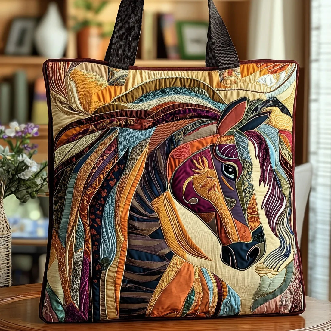 Handgefertigte Tasche | Pferd im mehrfarbigen Mosaik