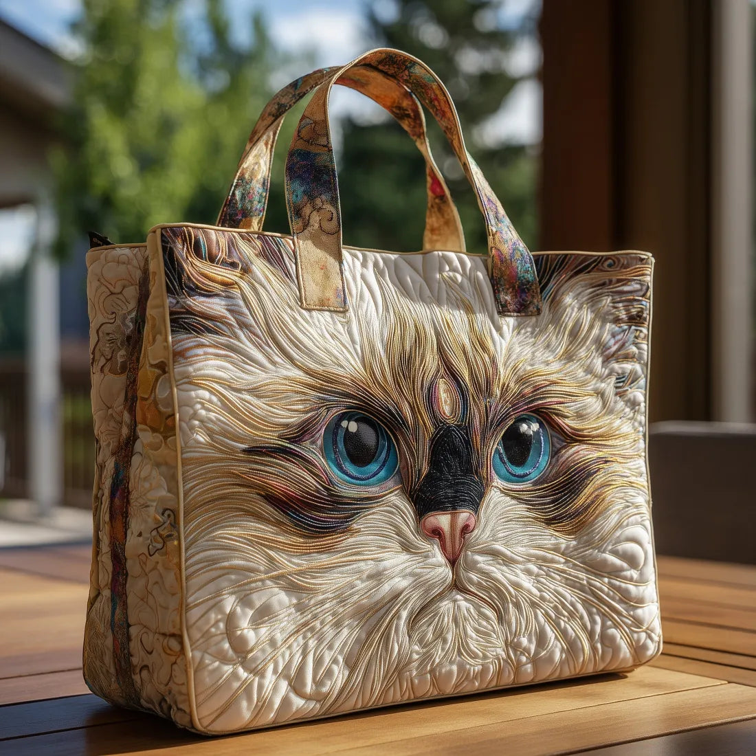 Handgefertigte Tasche | Weißer Kater mit blauen Augen