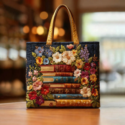 Handgefertigte Tasche | Blumen- und Buchdesign
