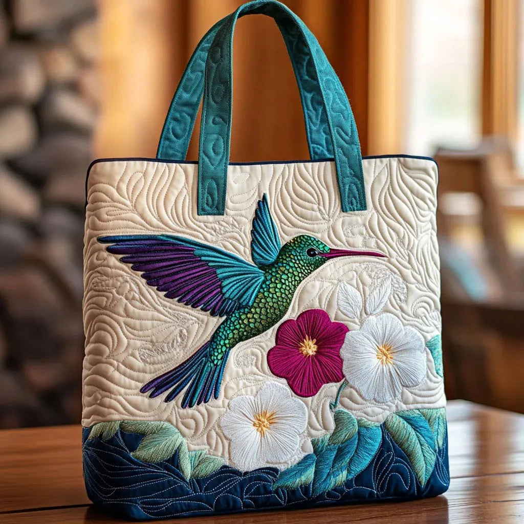 Handgefertigte Tasche | Kolibri und Weiße Blume