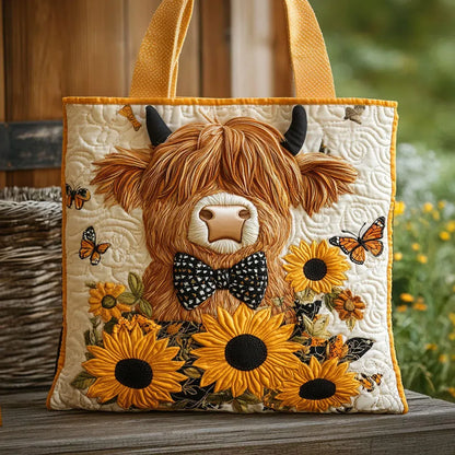 Handgefertigte Tasche | Hochlandkuh mit Sonnenblumen
