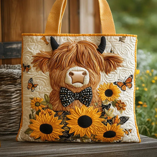 Handgefertigte Tasche | Hochlandkuh mit Sonnenblumen