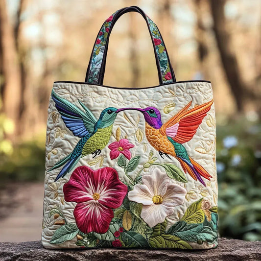 Handgefertigte Tasche | Kolibri und weiße Blumen