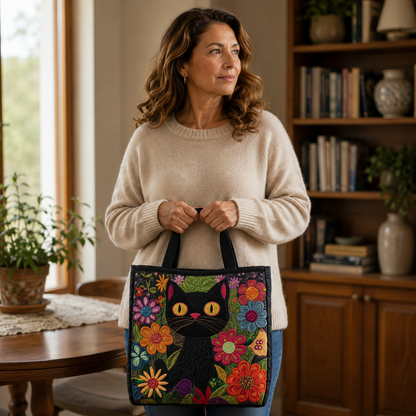 Handgefertigte Tasche | Charmante schwarze Katze