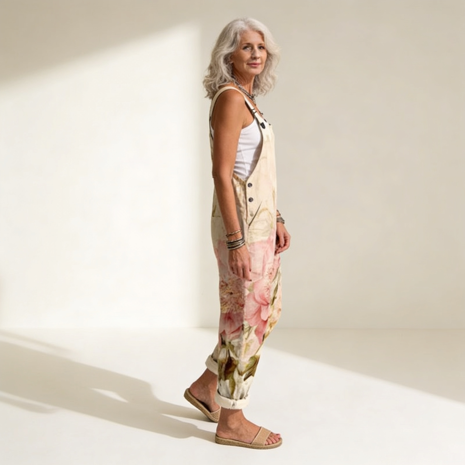Elise | Latzhose mit pastellfarbenen Bohemian-Blumen
