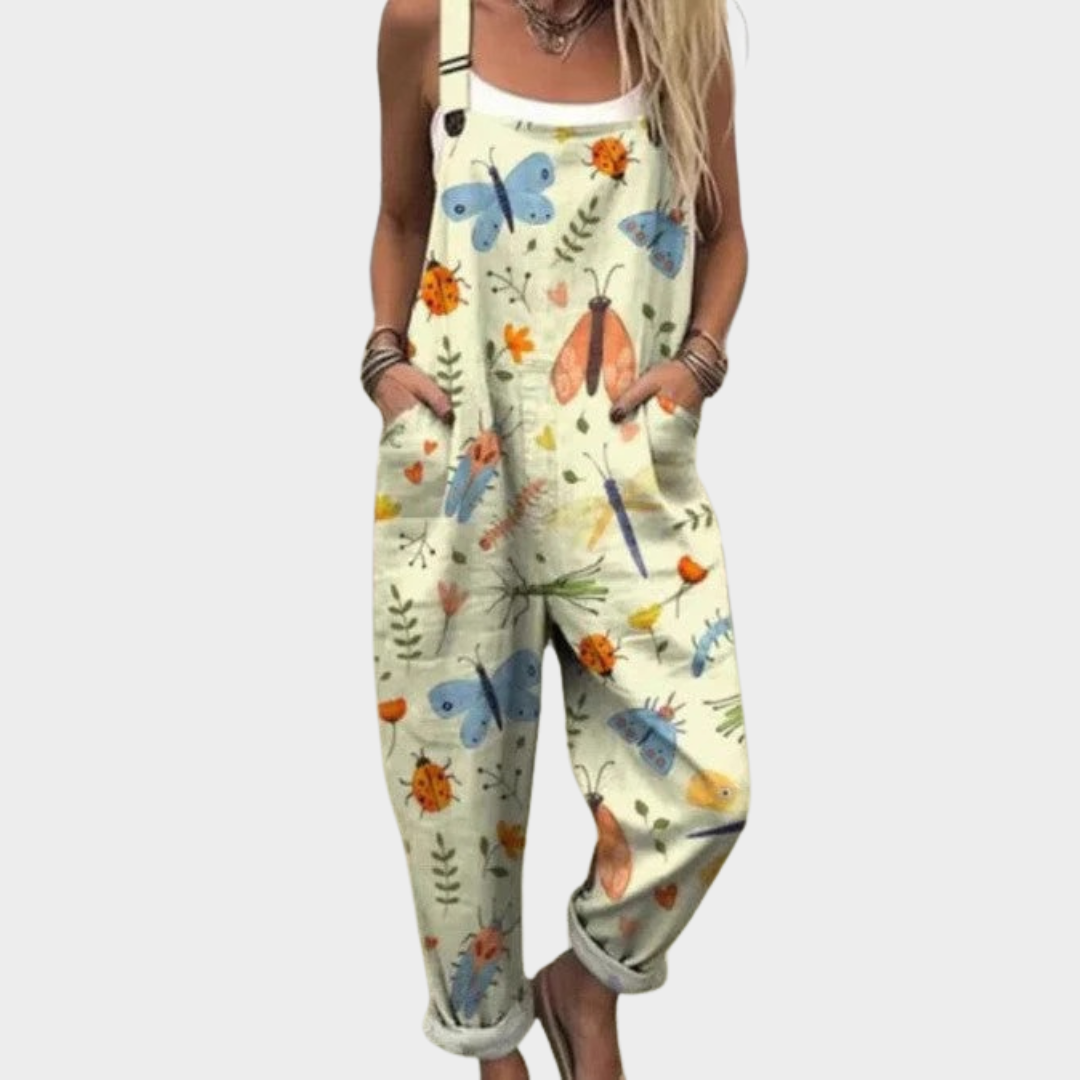Gerda | Latzhose mit leuchtendem Naturdruck-Motiv