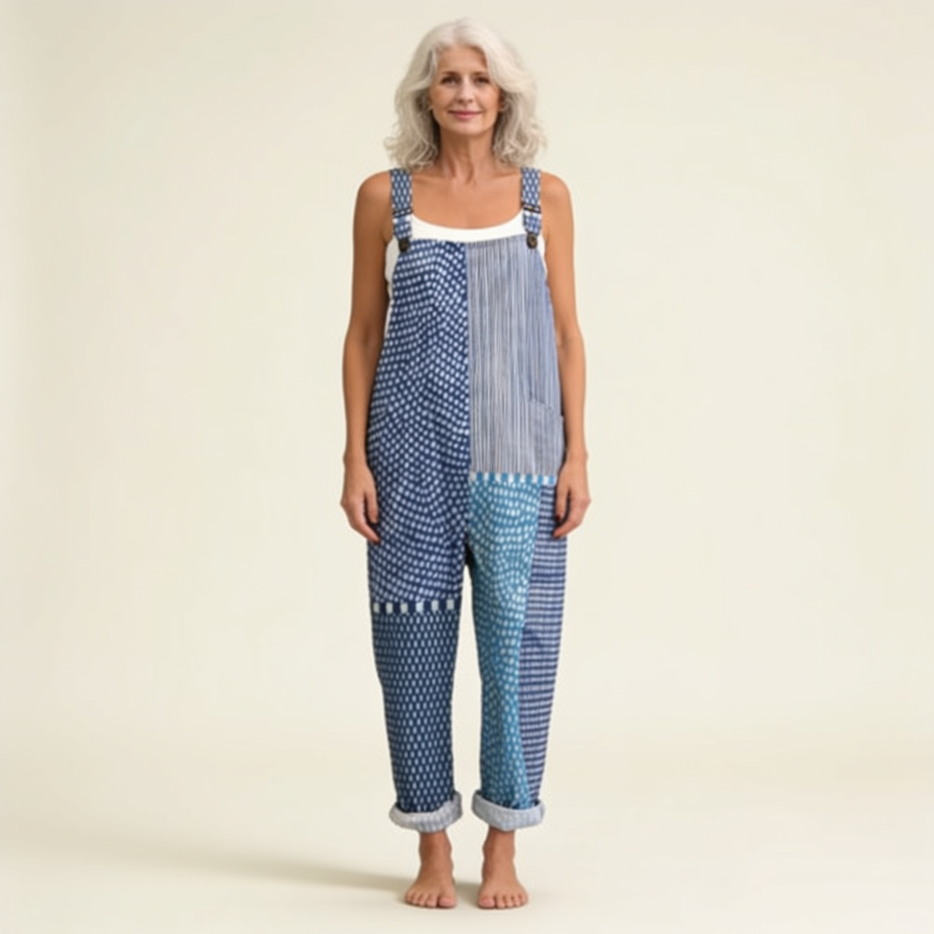 Hilde | Latzhose mit grafischem blauen Patchwork