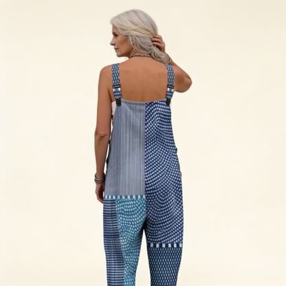 Hilde | Latzhose mit grafischem blauen Patchwork