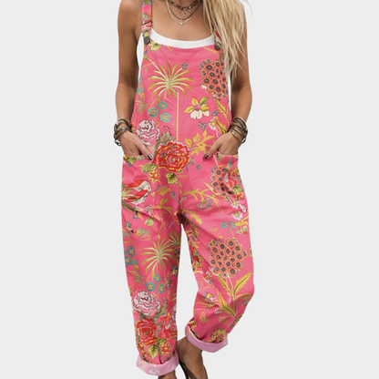 Hilde | Latzhose mit strahlenden tropischen Blumen