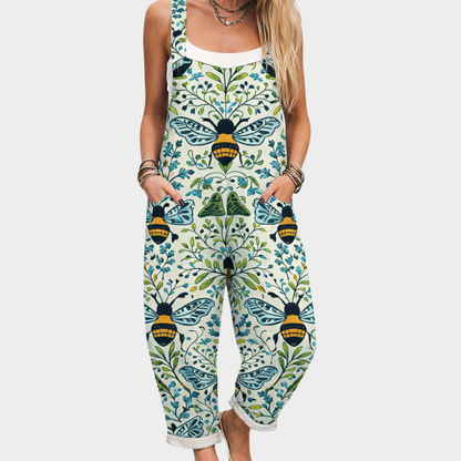 Janine | Latzhose mit botanischem Bienenmotiv