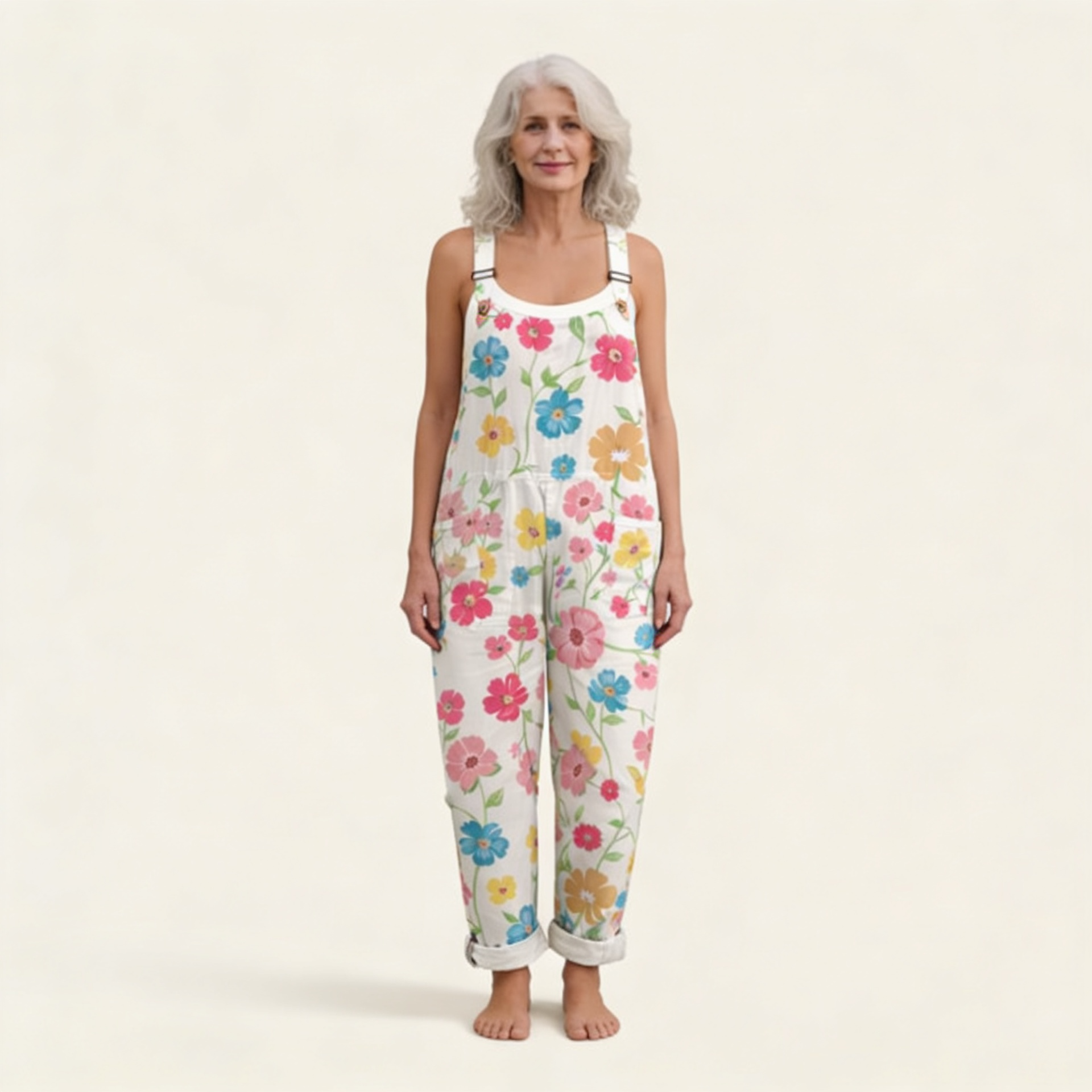 Lydia | Latzhose mit klaren Frühlingsblumen