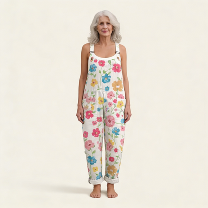 Lydia | Latzhose mit klaren Frühlingsblumen