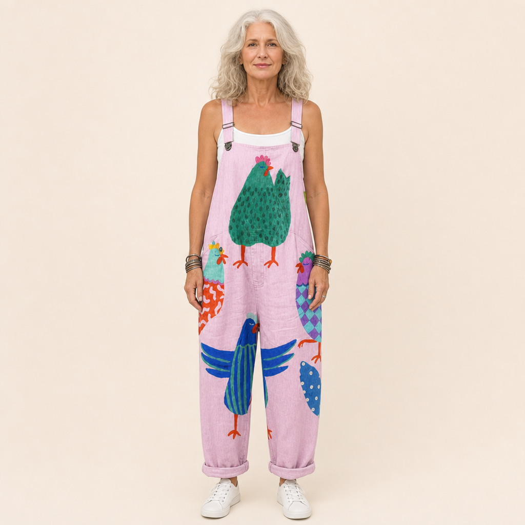 Marlene | Latzhose mit strahlendem Pastellrosa-Muster