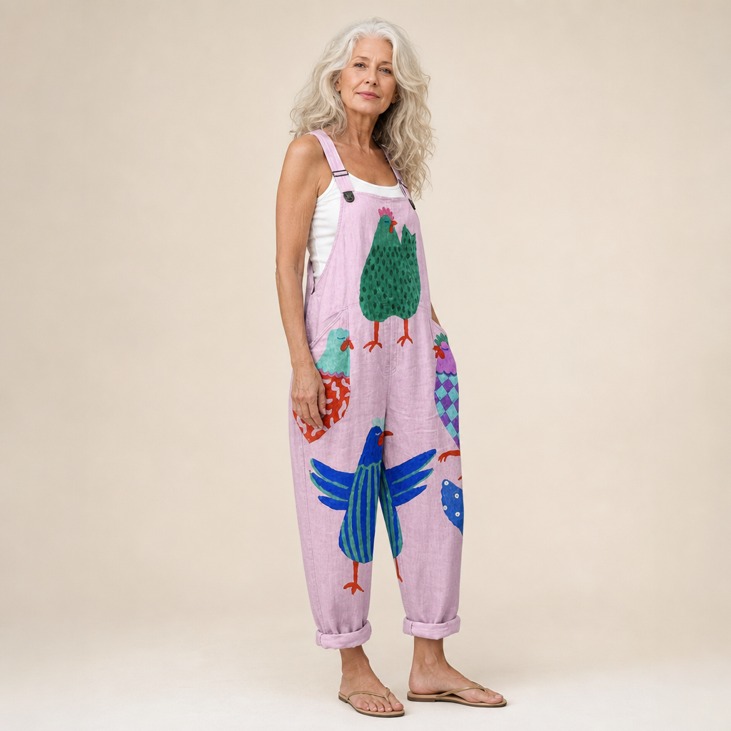 Marlene | Latzhose mit strahlendem Pastellrosa-Muster