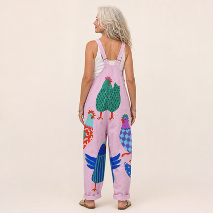 Marlene | Latzhose mit strahlendem Pastellrosa-Muster