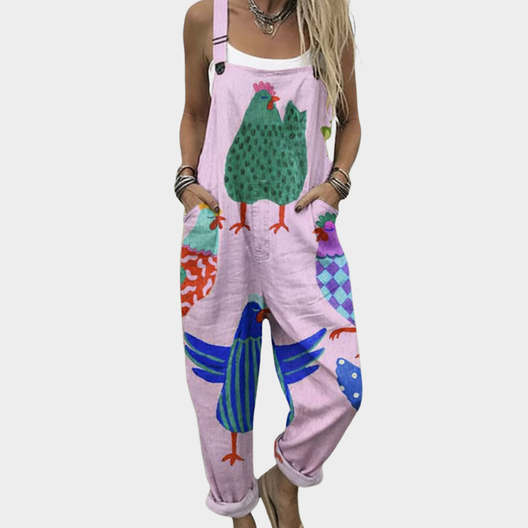 Marlene | Latzhose mit strahlendem Pastellrosa-Muster