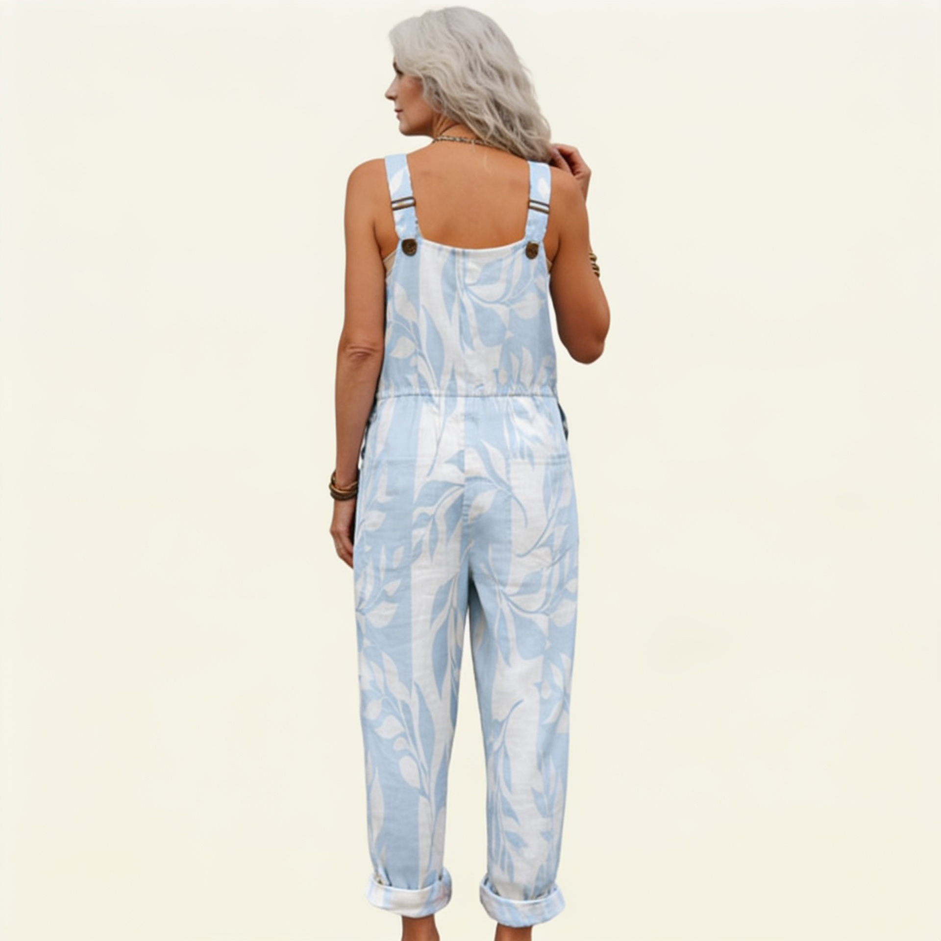 Naomi | Latzhose mit azurblauem Blattmuster