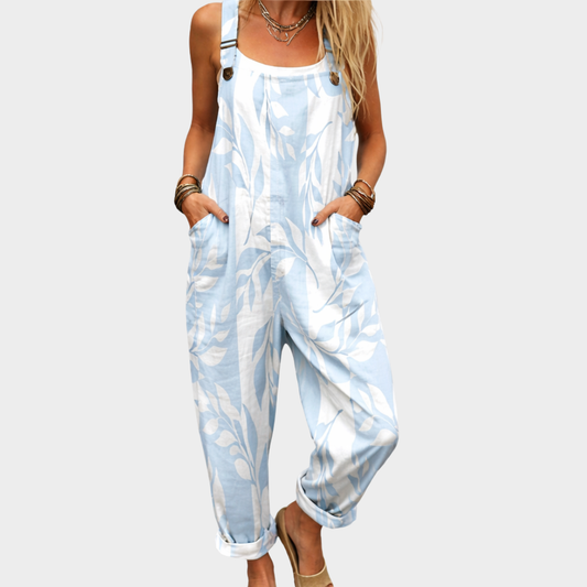 Naomi | Latzhose mit azurblauem Blattmuster