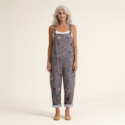 Rebecca | Latzhose mit grauen böhmischen Blumen