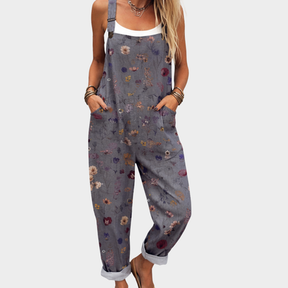 Rebecca | Latzhose mit grauen böhmischen Blumen