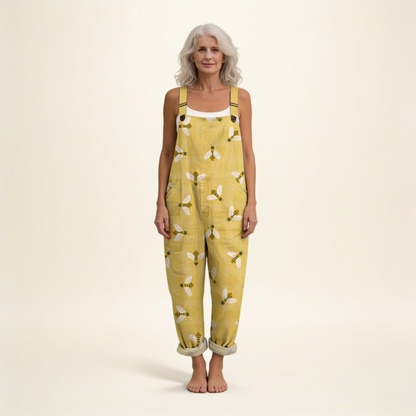Rebecca | Latzhose mit sommerlichen Sonnen- und Bienenmotiven