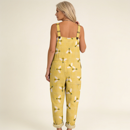 Rebecca | Latzhose mit sommerlichen Sonnen- und Bienenmotiven