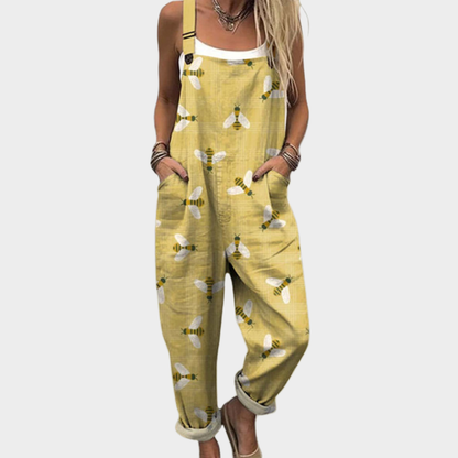 Rebecca | Latzhose mit sommerlichen Sonnen- und Bienenmotiven