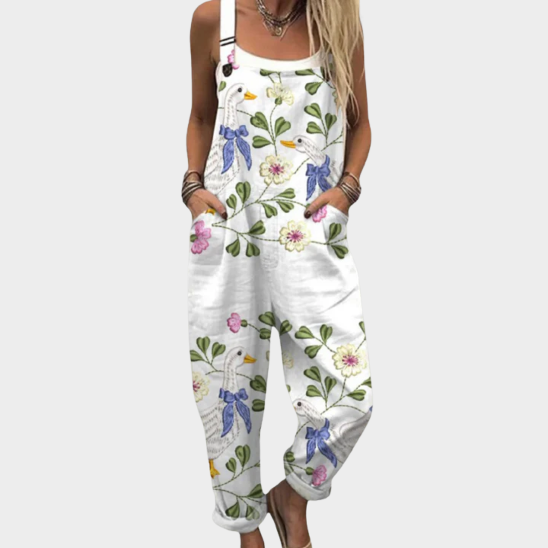 Zara | Latzhose mit zarten Blumen und Schwänen