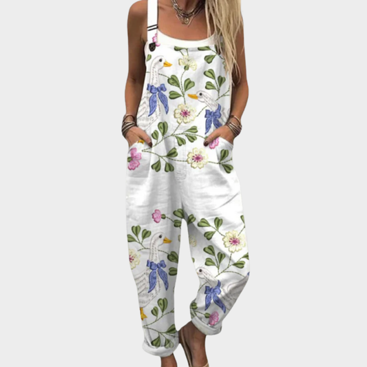 Zara | Latzhose mit zarten Blumen und Schwänen