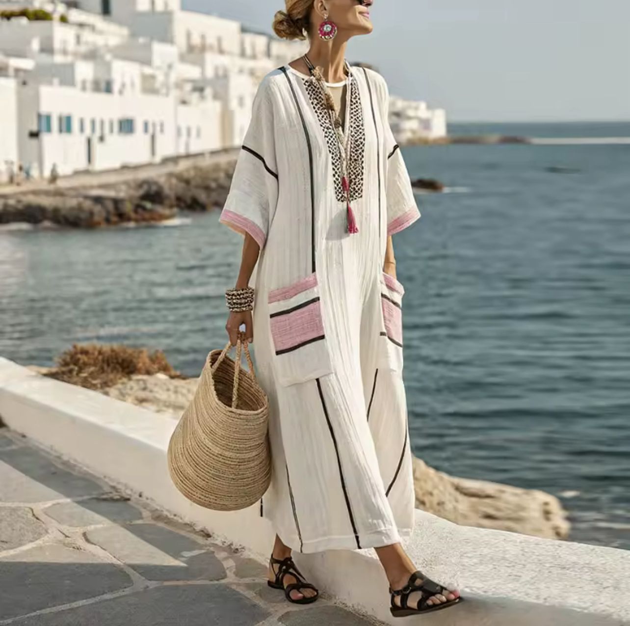 Gemustertes Leinenkleid für den Sommer